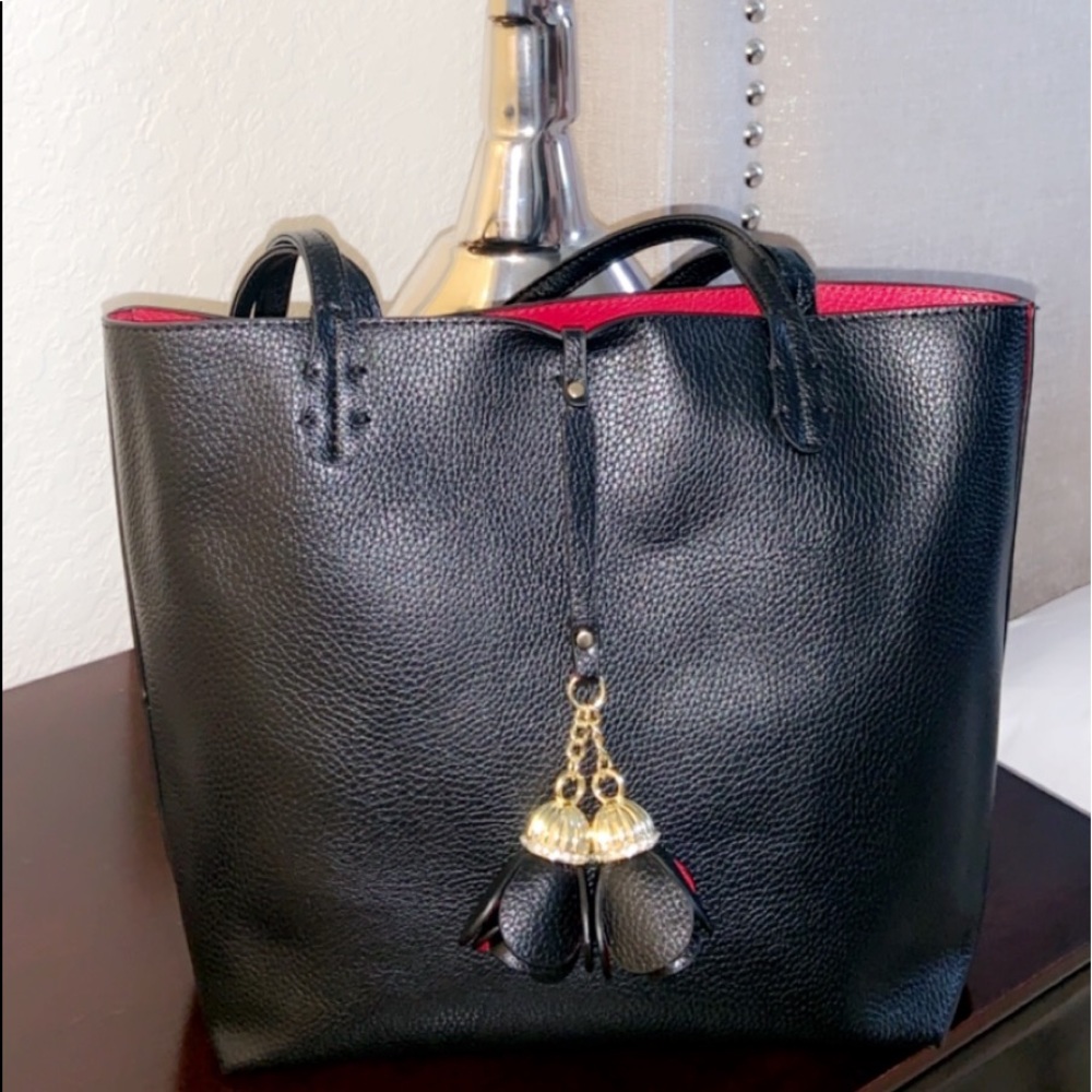 Black with red interior tote